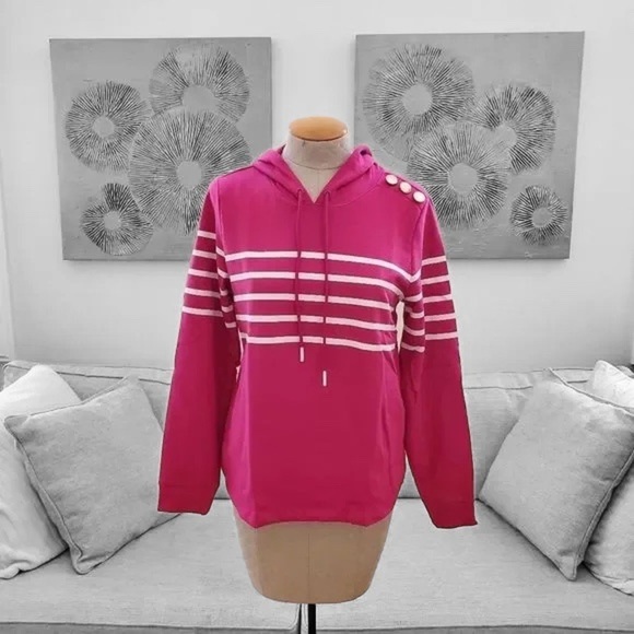 Charter Club Striped Hoodie Pink - Picture 2 of 7